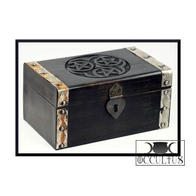 Wooden box decorated with pentacles to store your witch tools