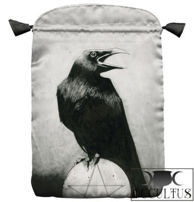 Crow printed satin purse