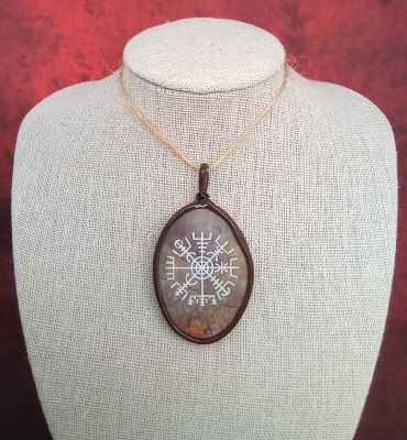 Steatite stone pendant, hand painted with esoteric symbols