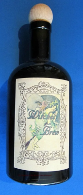 Alchemist's bottle in dark brown glass with wooden stopper