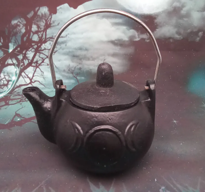 Small cast iron pot in the shape of a teapot. Cute, useful and functional